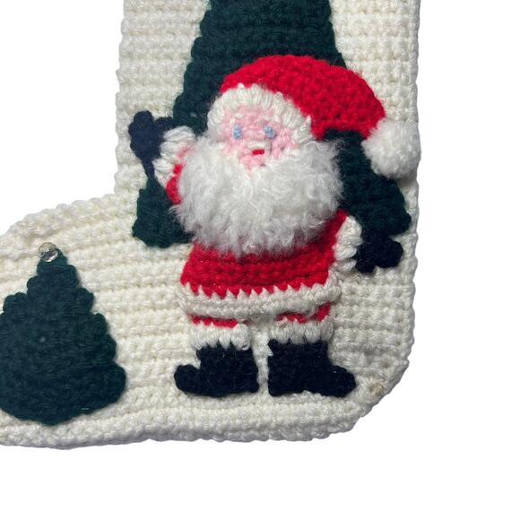 Vintage Retro Crochet Christmas Stocking Santa Fuzzy Beard Handmade 12 Inches - Picture 4 of 7